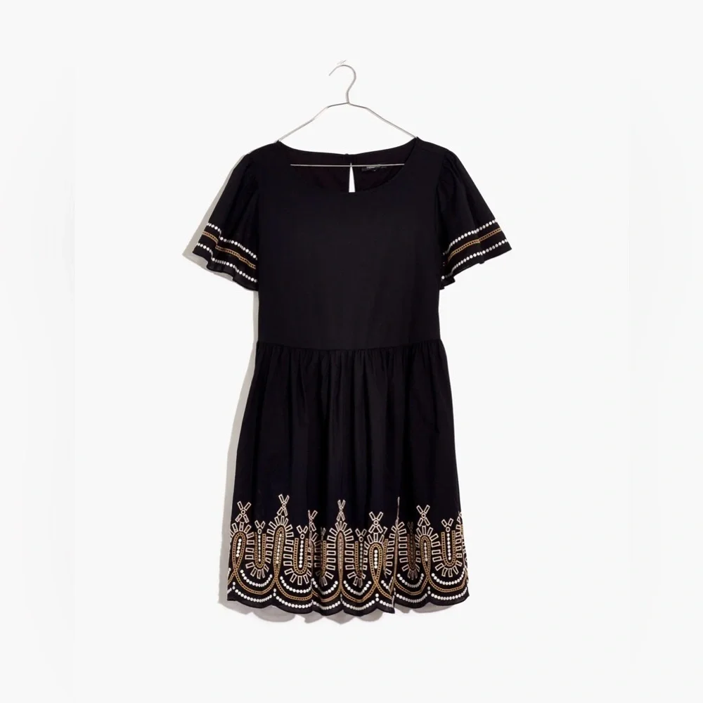 Madewell Embroidered Eyelet Puff Sleeve Mini Dress Black Size XS NWT